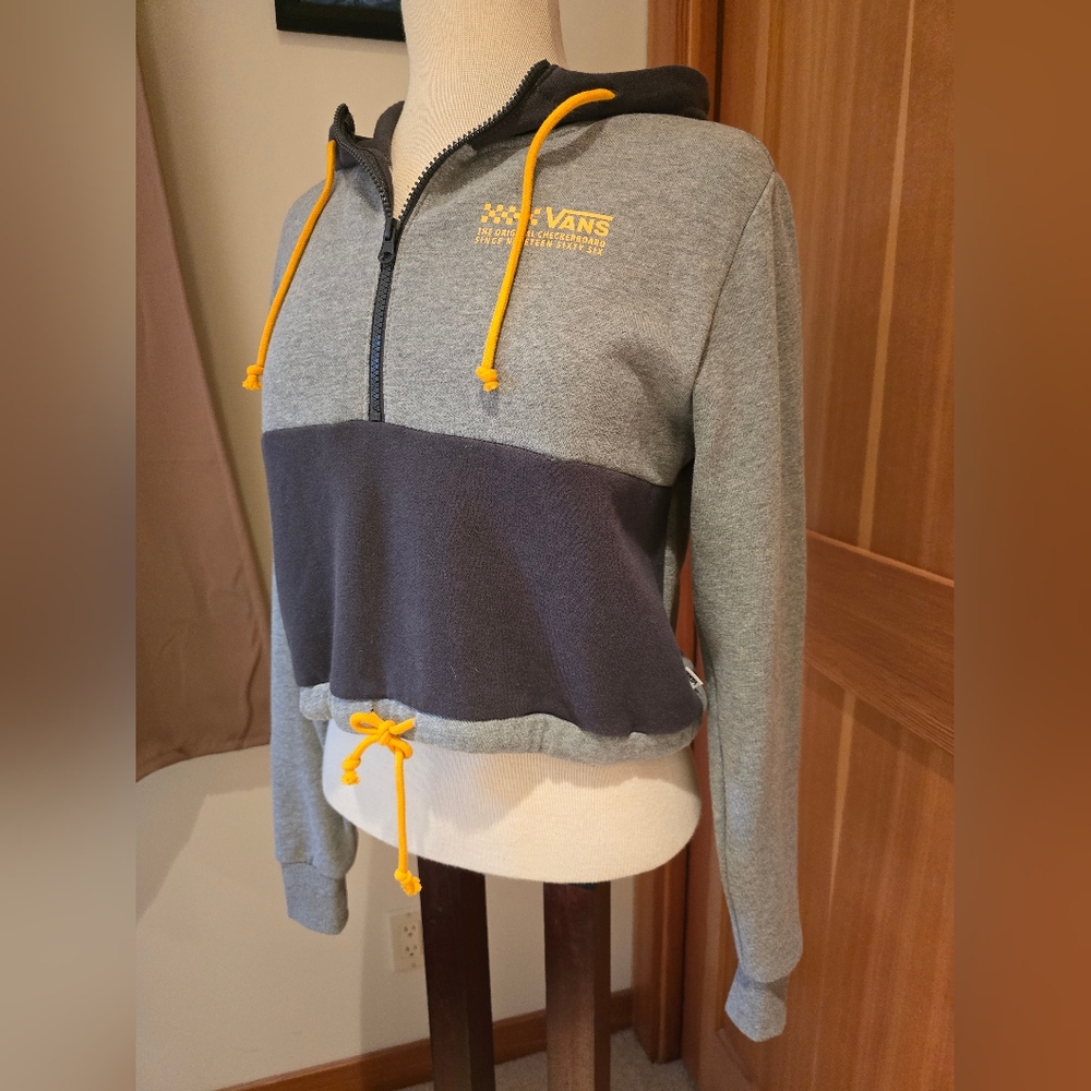 Vans Gray Cropped Hoodie with Yellow Accents